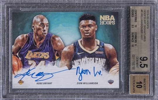 2019/20 Hoops "Hoops Art Signatures" #8 Zion Williamson/Kobe Bryant Dual Signed Card – BGS GEM MINT 9.5/BGS 10 AUTO